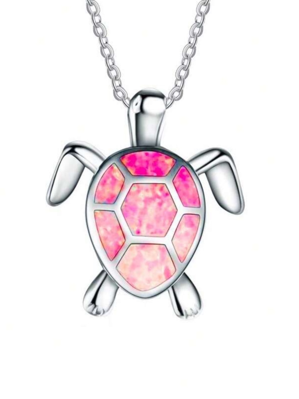 Sterling Silver Pink Opal Turtle Pendant Necklace